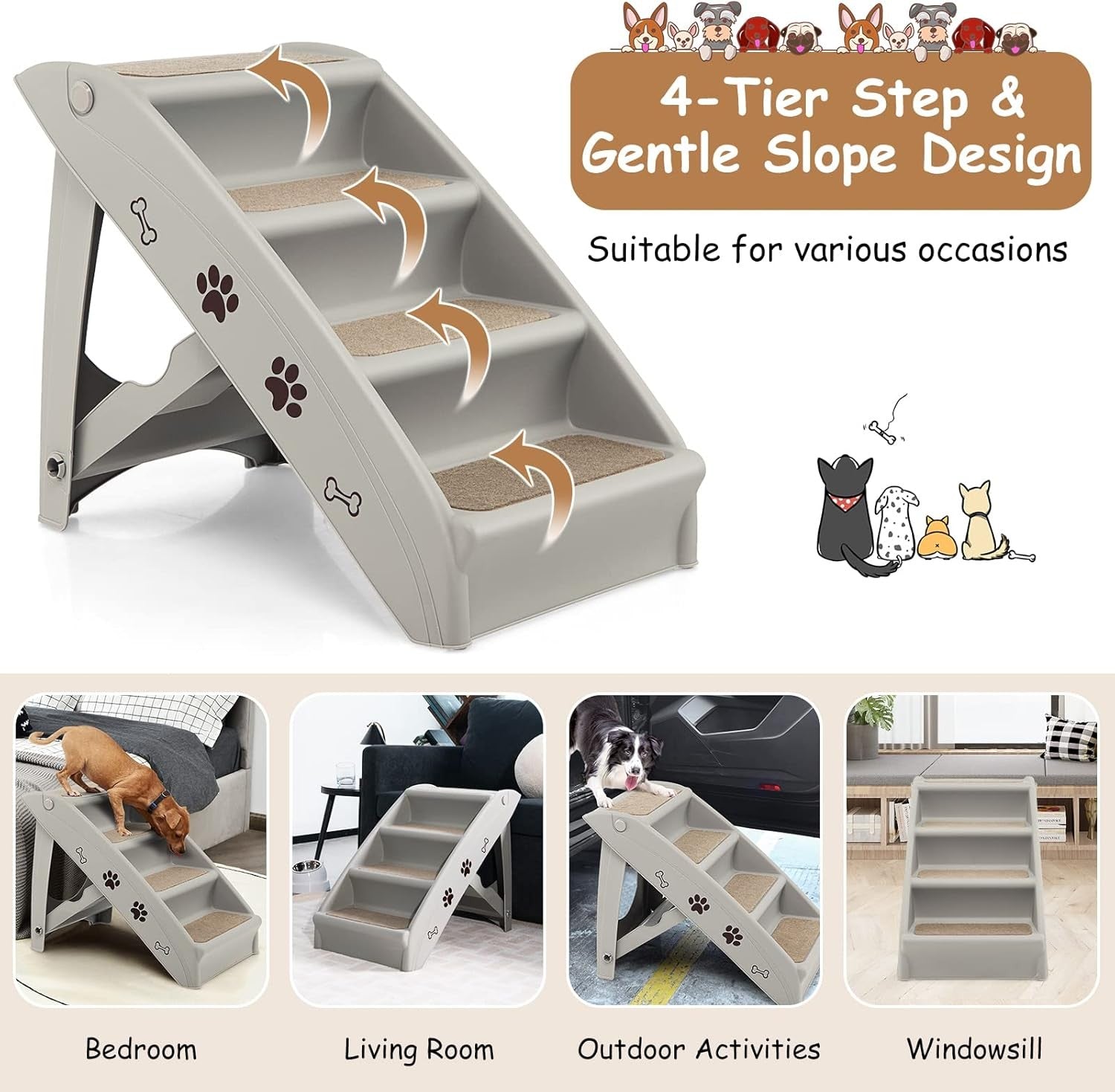 Foldable Portable Dog & Cat Pet Steps with Non‑Slip Footpads – Lightweight Ramp