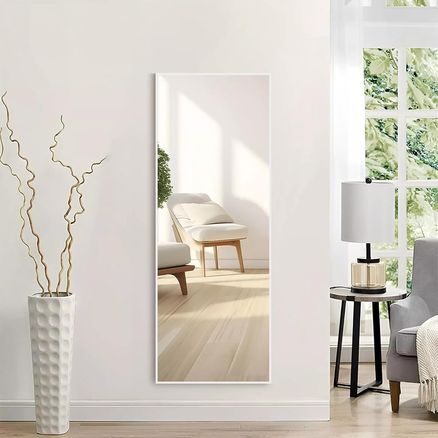 Full Length Mirror 140x51cm Wall & Floor Standing White Frame Modern