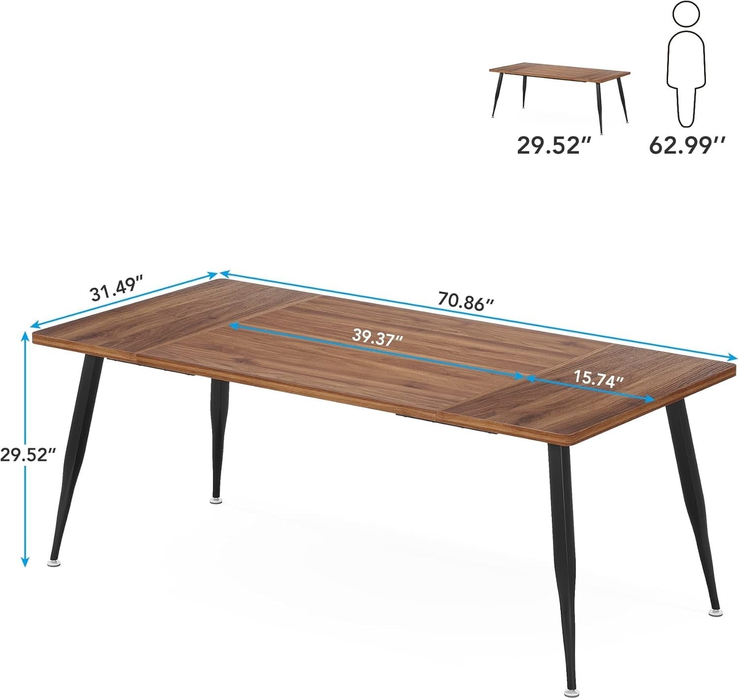 6-8 Seater Industrial Dining Table Metal Legs Wood Effect 180cm Modern