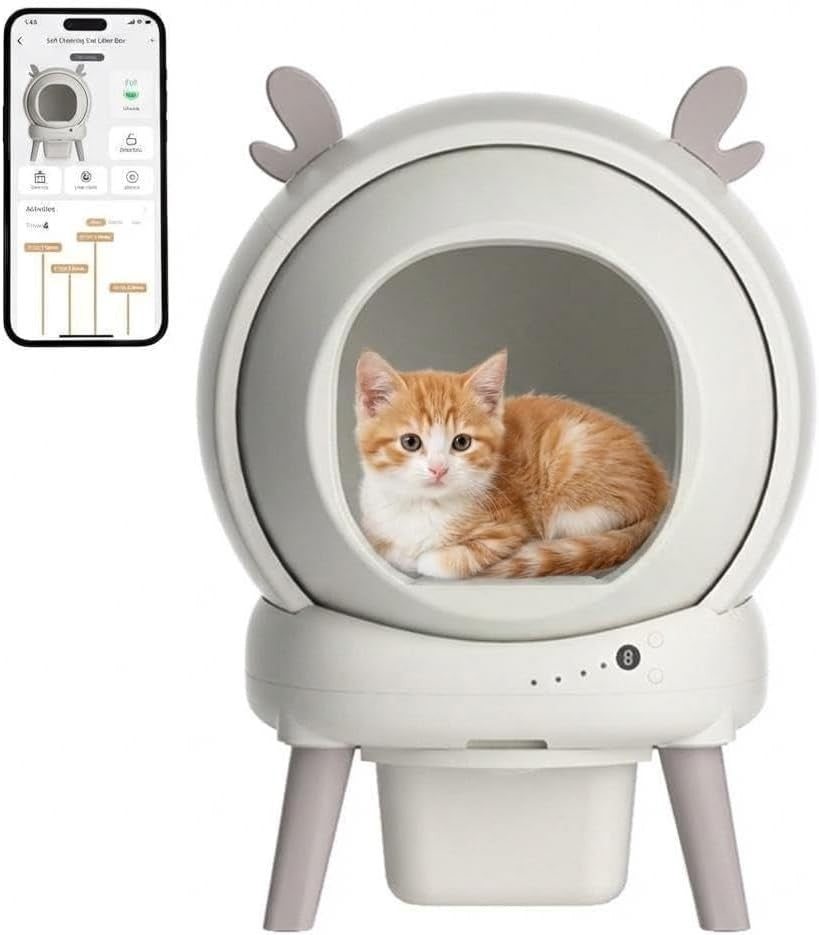 Self Cleaning Cat Litter Box APP Control 65L Multi Cat Odor Control
