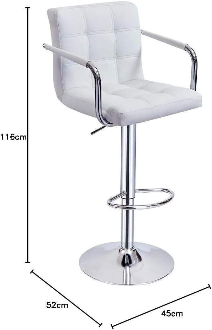 Set of 2 White Adjustable Swivel Bar Stools with Armrests & PU Leather