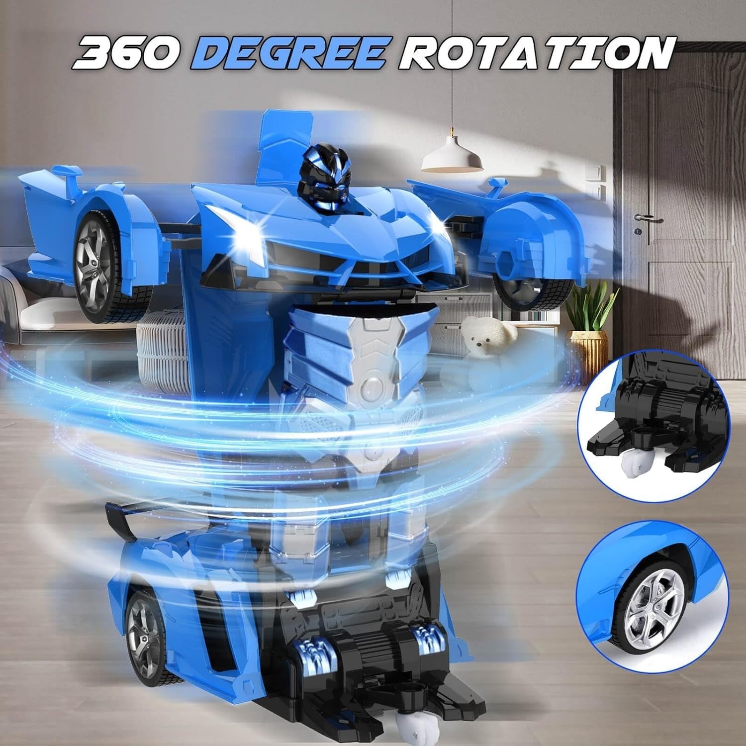 2 in 1 Transforming RC Car Robot Toy 360° Spin Remote Control Car for Kids 3-8