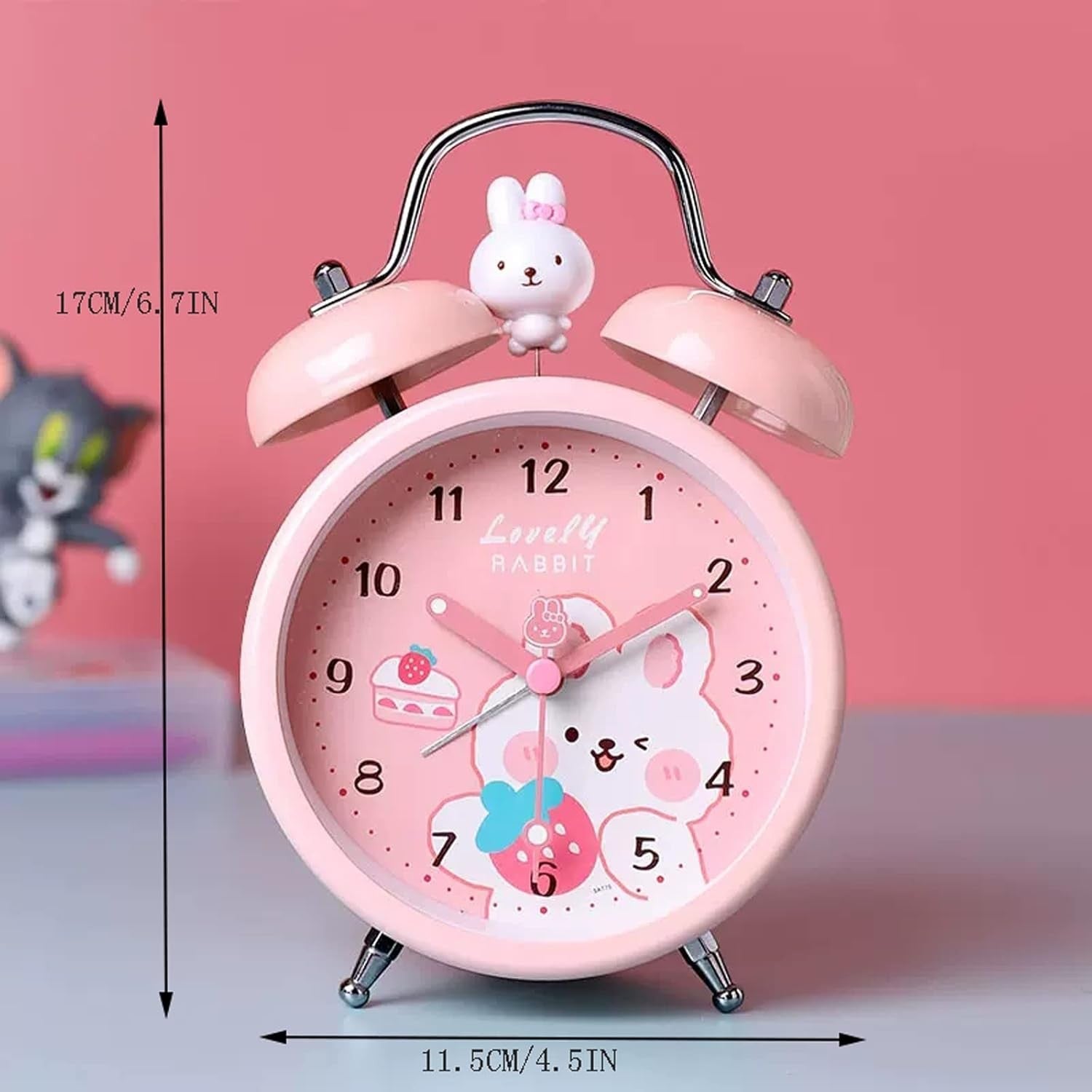 Cute Rabbit Twin Bell Alarm Clock Loud Silent Non Ticking Kids Bedside Decor