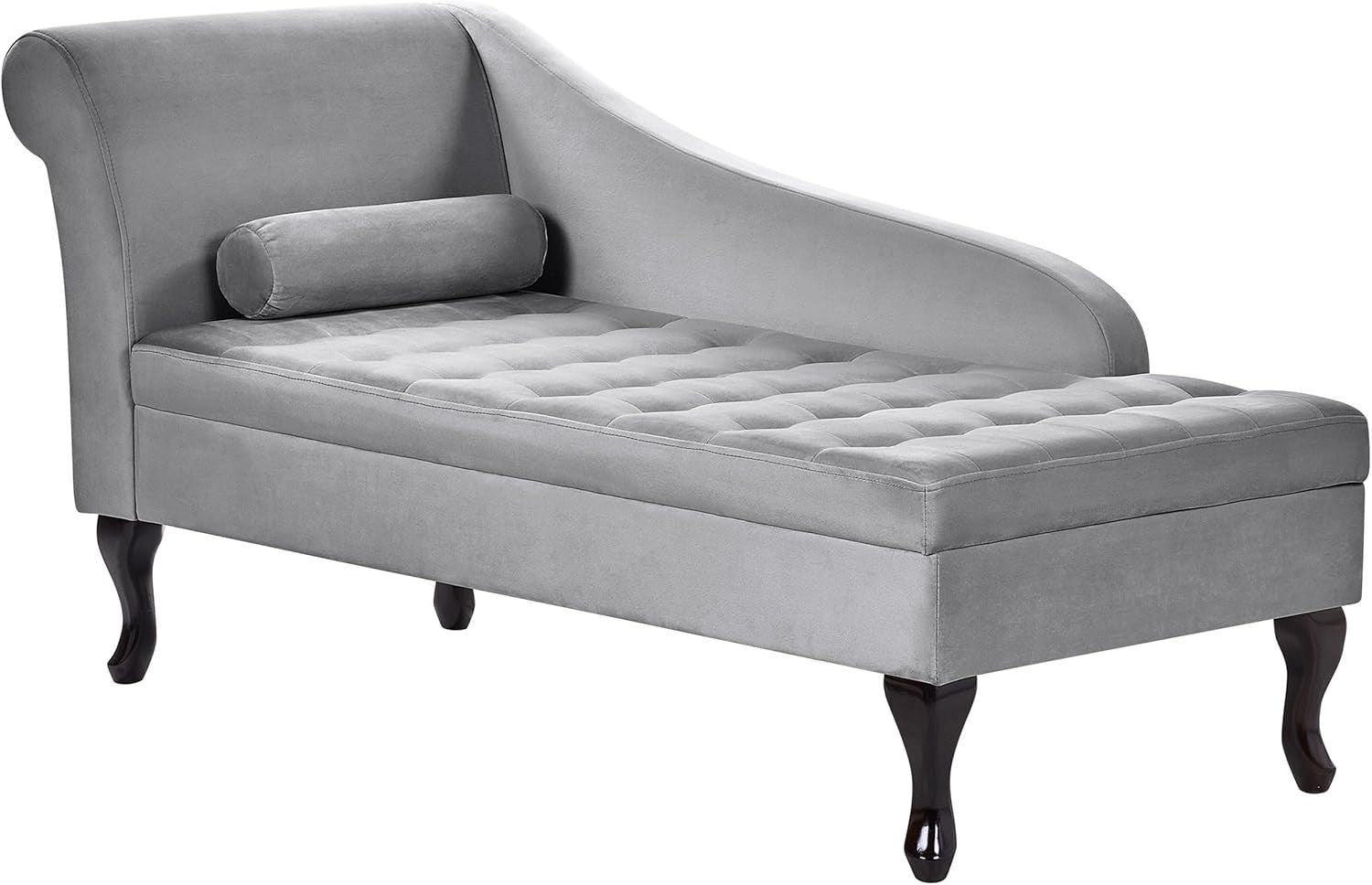 Grey Velvet Left Hand Chaise Lounge Sofa w/ Storage & Cushion Seat