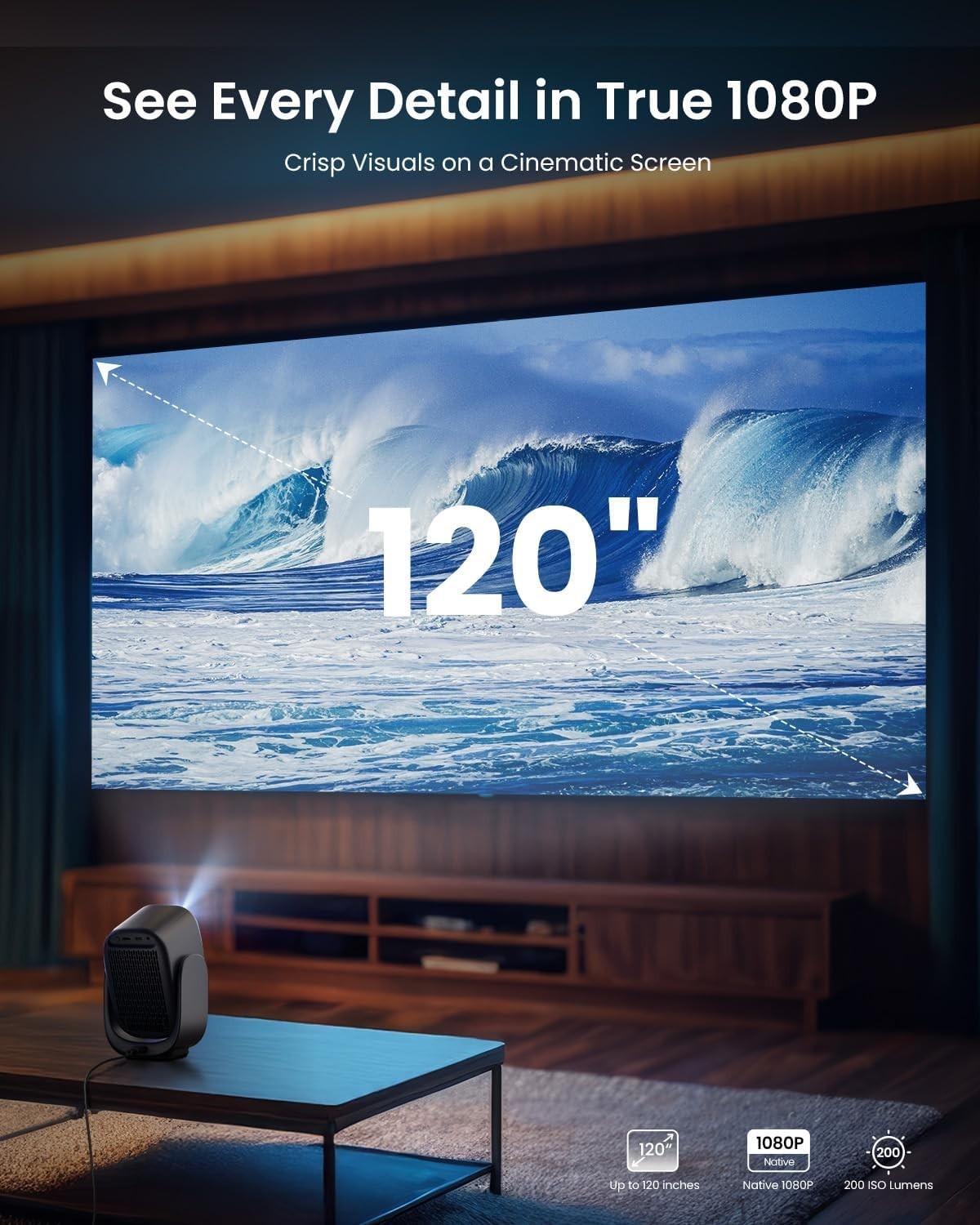 1080P Smart Mini Projector Netflix WiFi Bluetooth Stand Portable