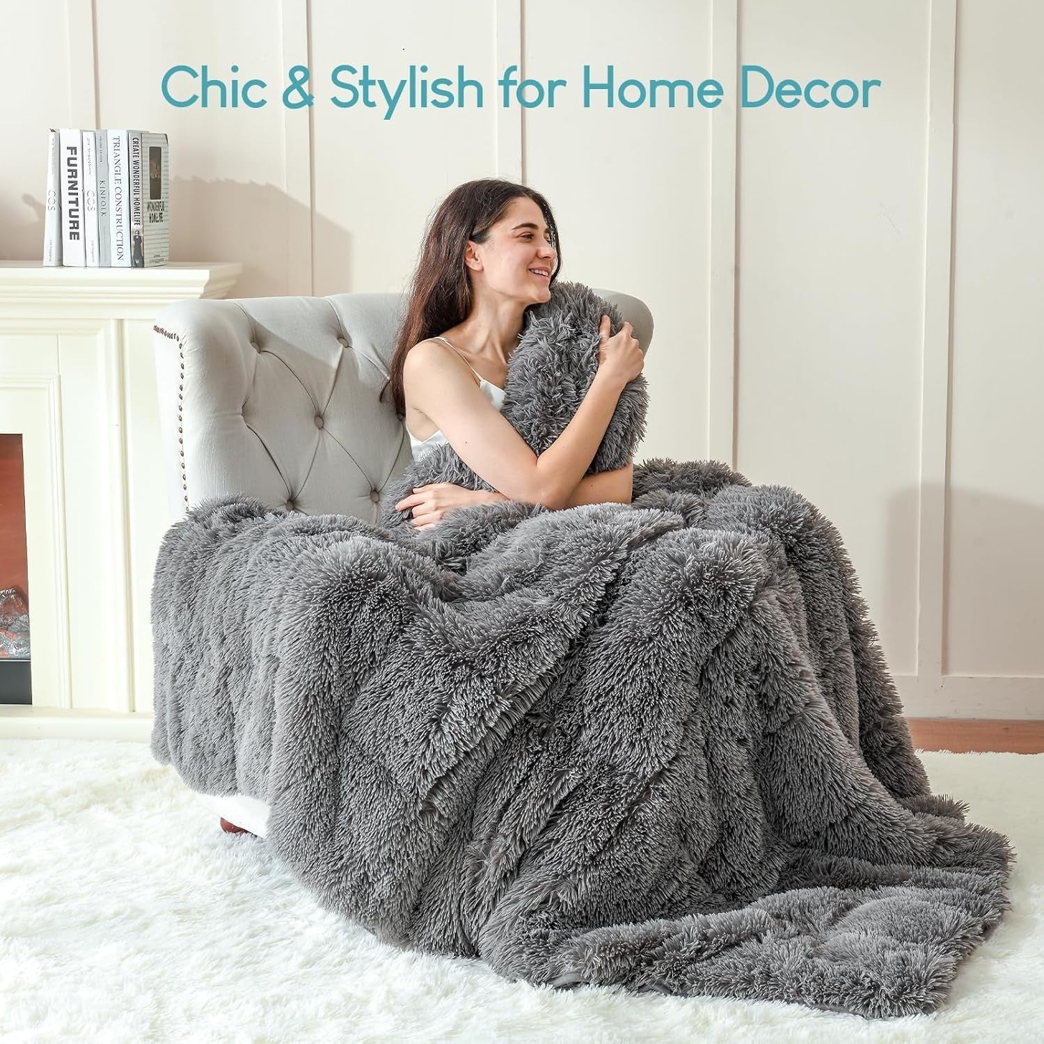 20lbs Weighted Blanket Grey 60x80" Faux Fur & Sherpa Cozy Warm