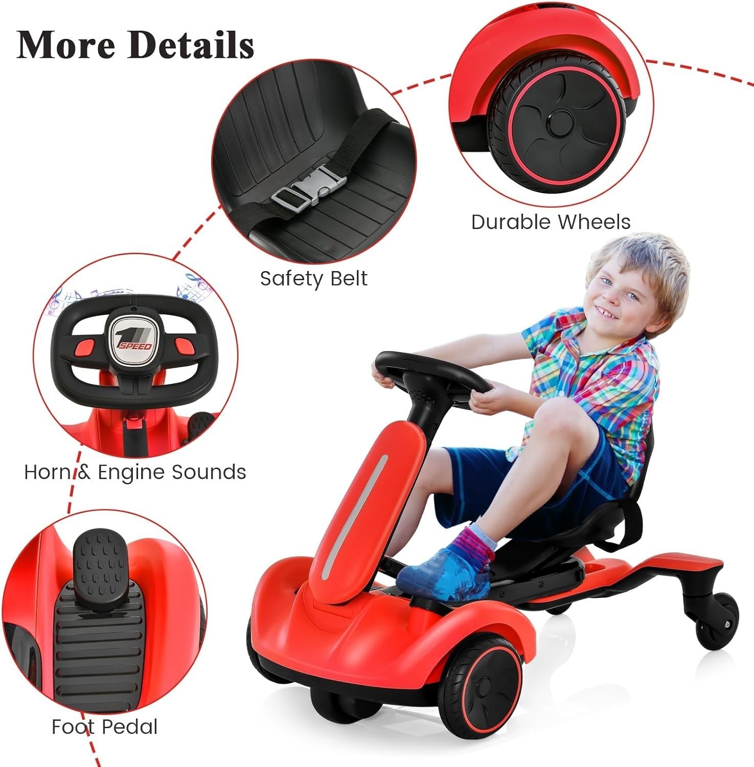 Kids Electric Racing Kart 6V 360° Drift Car Adjustable Seat Red 3-8Y