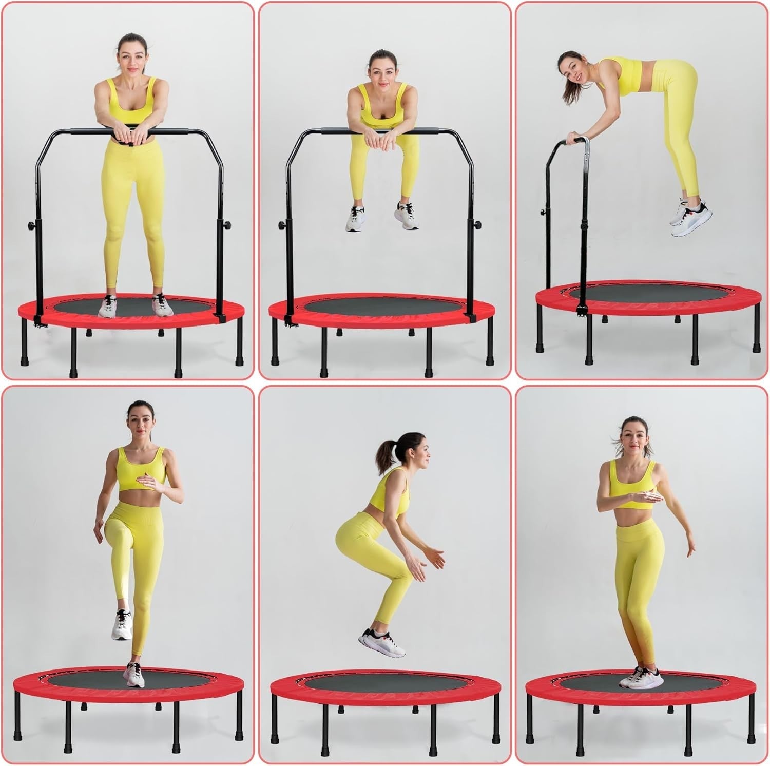 40in Foldable Fitness Rebounder Trampoline Adjustable Bar 450lb
