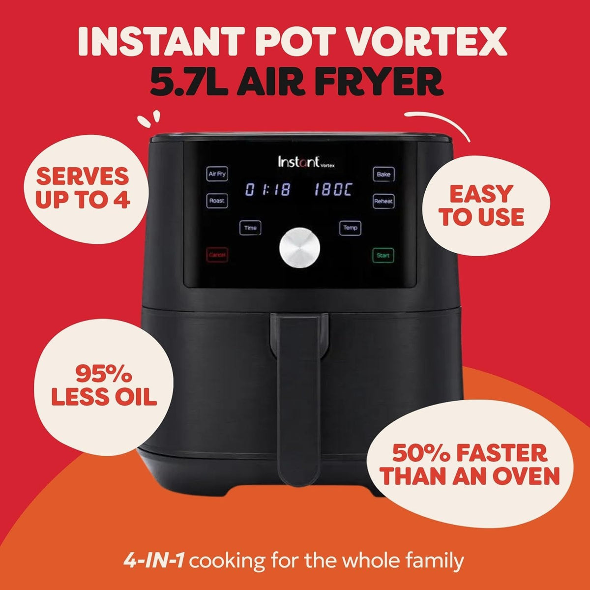 5.7L Digital Air Fryer | 4 Smart Programs | ClearCook Window | Fast & Energy