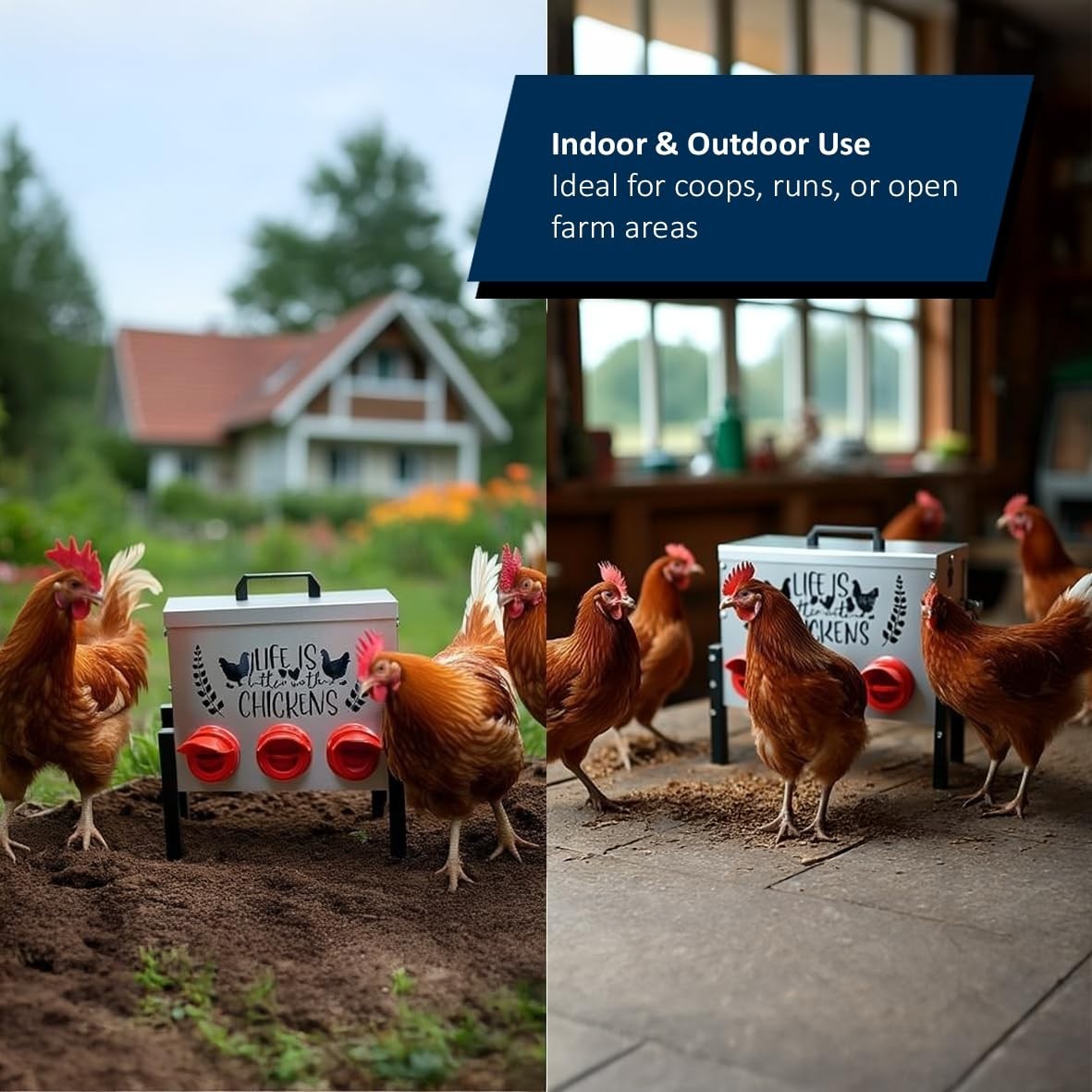 Metal Chicken Feeder 6 Port Dispenser with Stand Lid