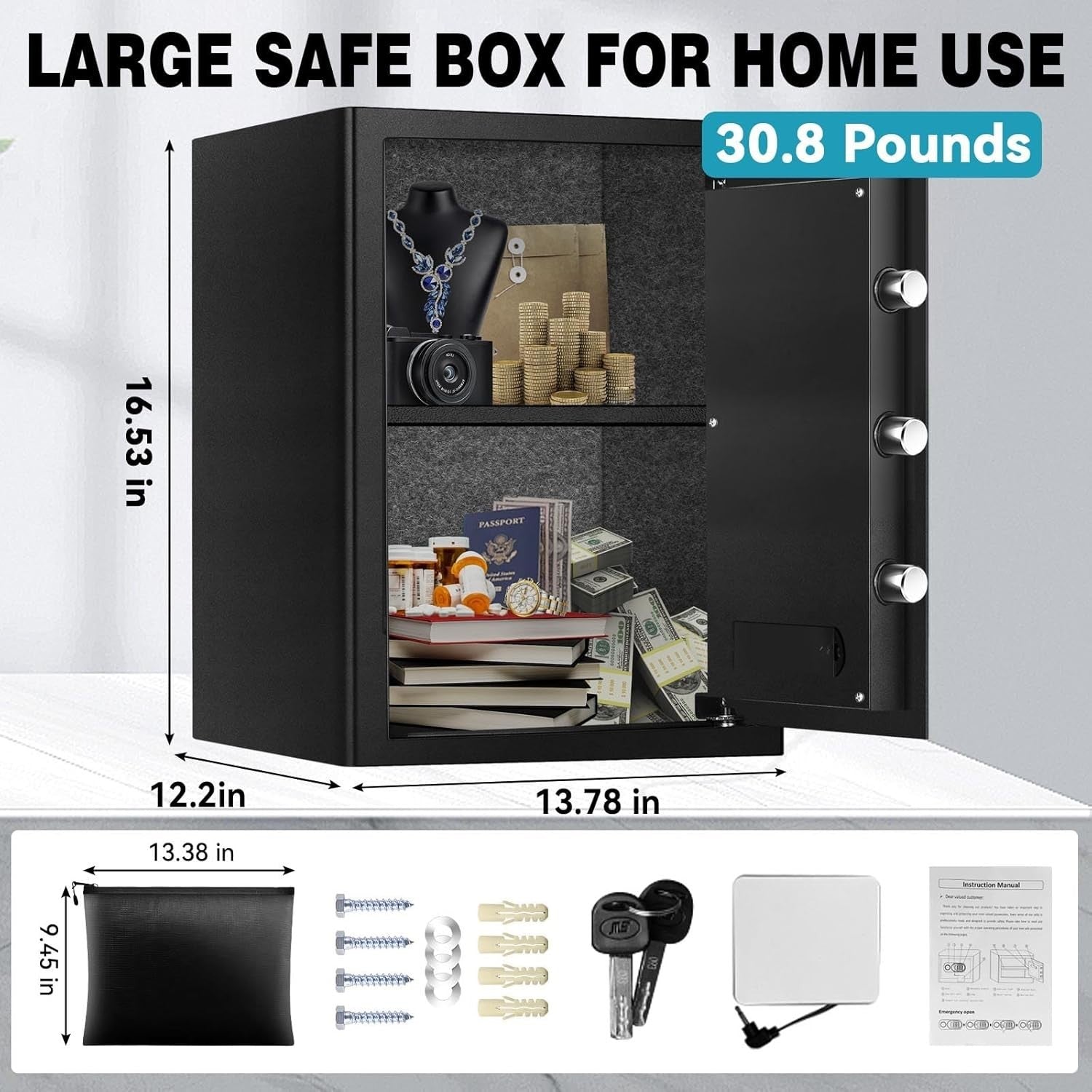 50L Fireproof Safe Box Digital Keypad Security Safe with LED Light