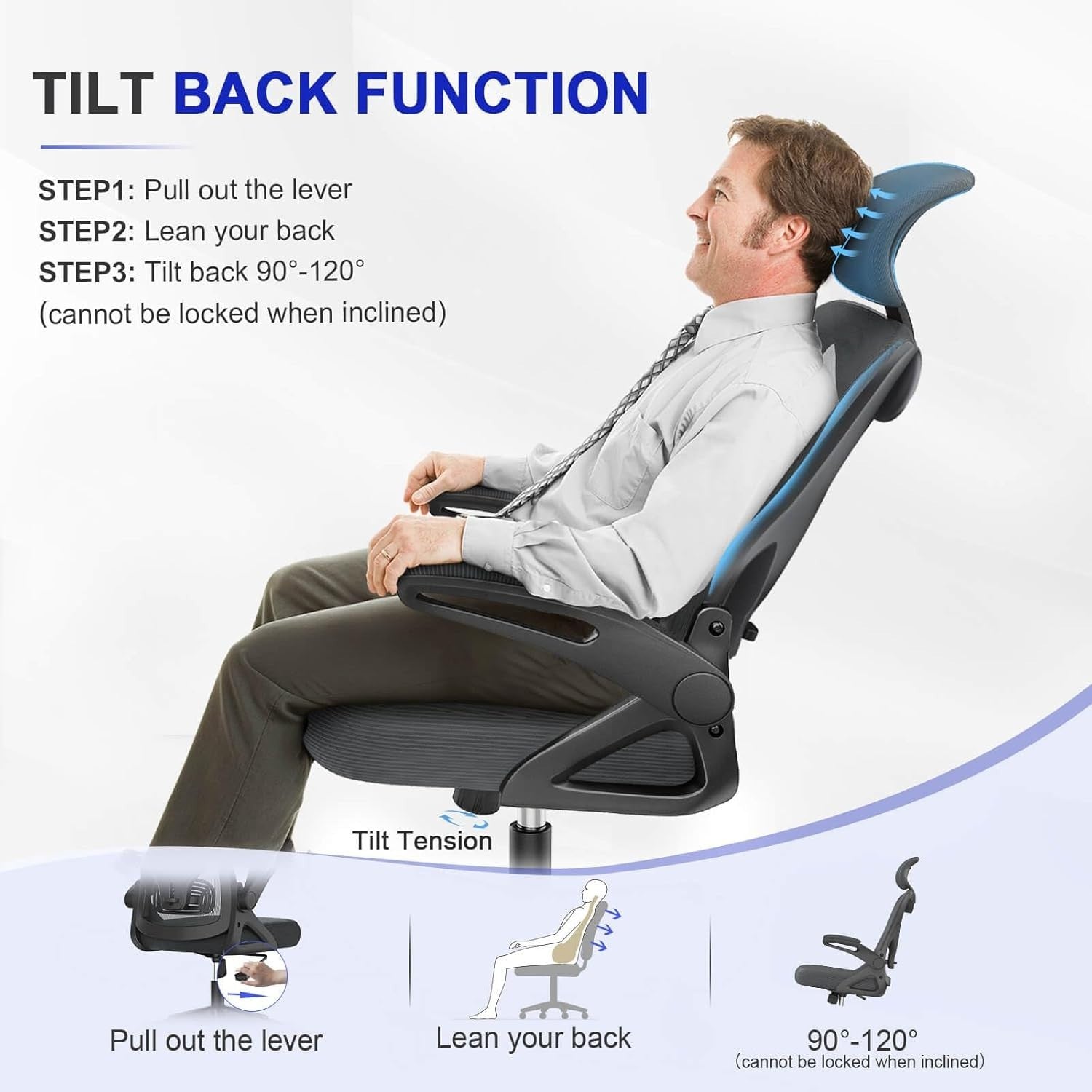 Ergonomic Mesh Office Chair High Back Swivel Desk Chair Flip-up Arms Grey