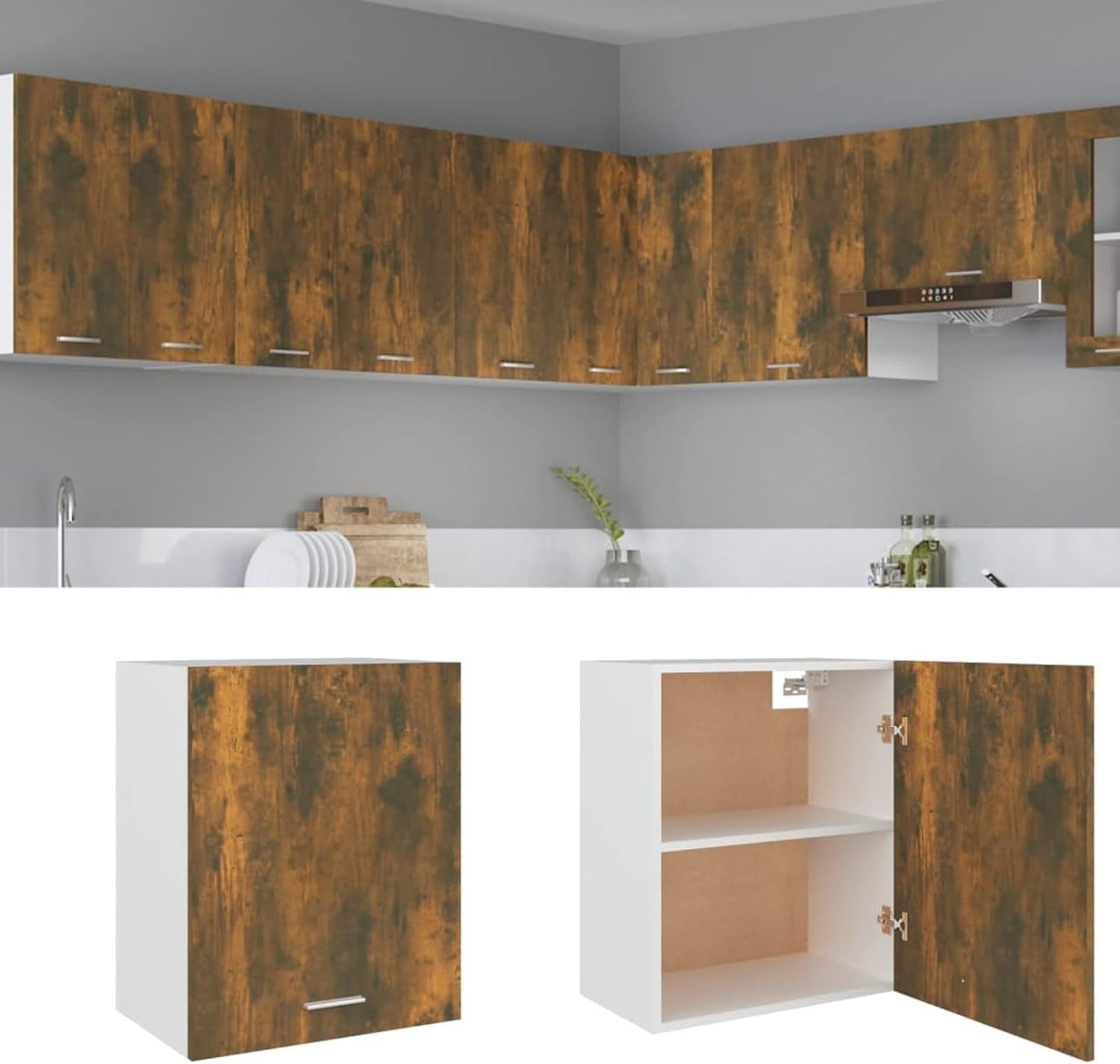 Space-Saving Kitchen Wall Cabinet with Doors & Shelves Smoked Oak 50x31x60cm
