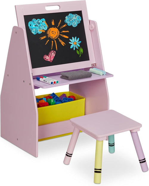 Kids 3in1 Furniture Set Toy Shelf Blackboard Whiteboard Stool Storage Pink