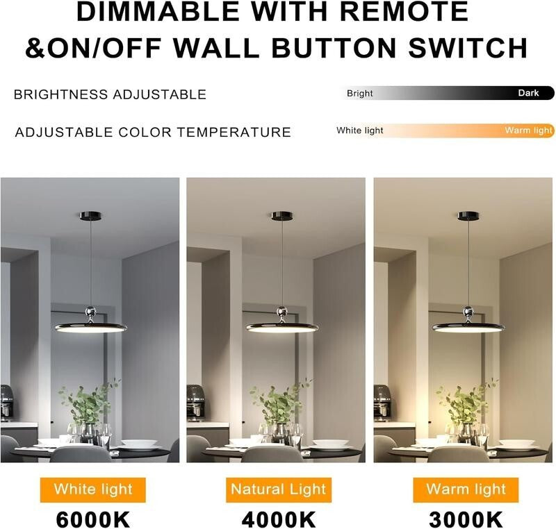 Dimmable LED Pendant Ceiling Light Remote Control Modern Hanging Chandelier