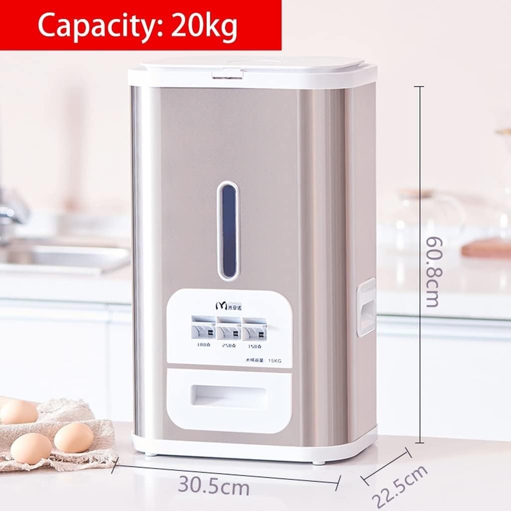 20KG Stainless Steel Auto Rice Dispenser 3-Button Grain Bin