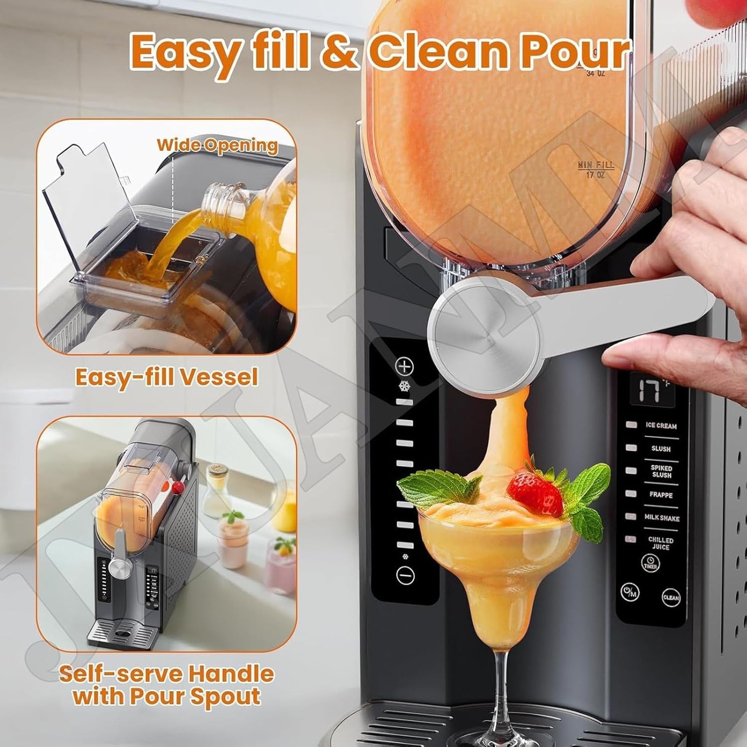 Slushie Machine No Ice Frozen Drink Maker 2.5L Auto Clean 6 Presets