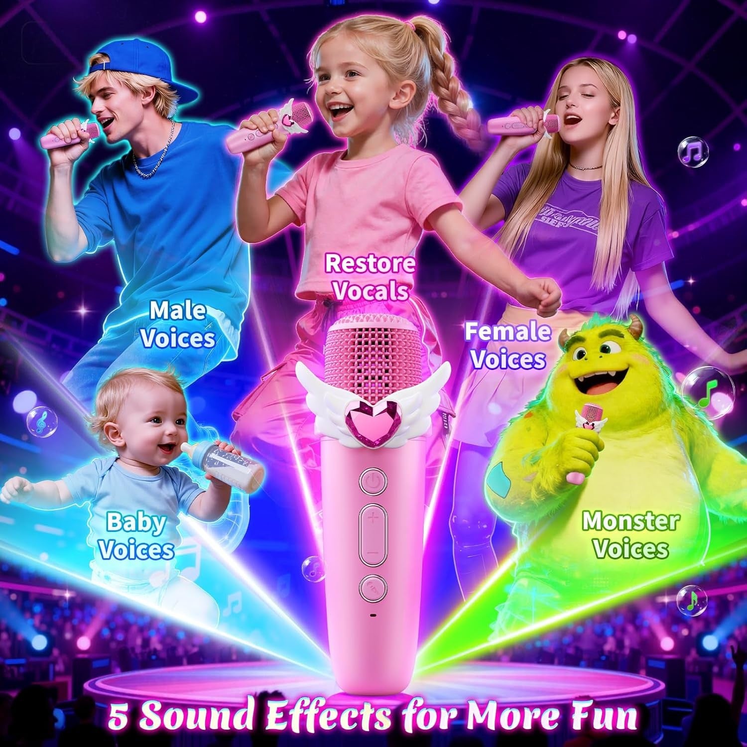 Unicorn Karaoke Machine Kids Bluetooth Speaker 2 Mics LED Lights