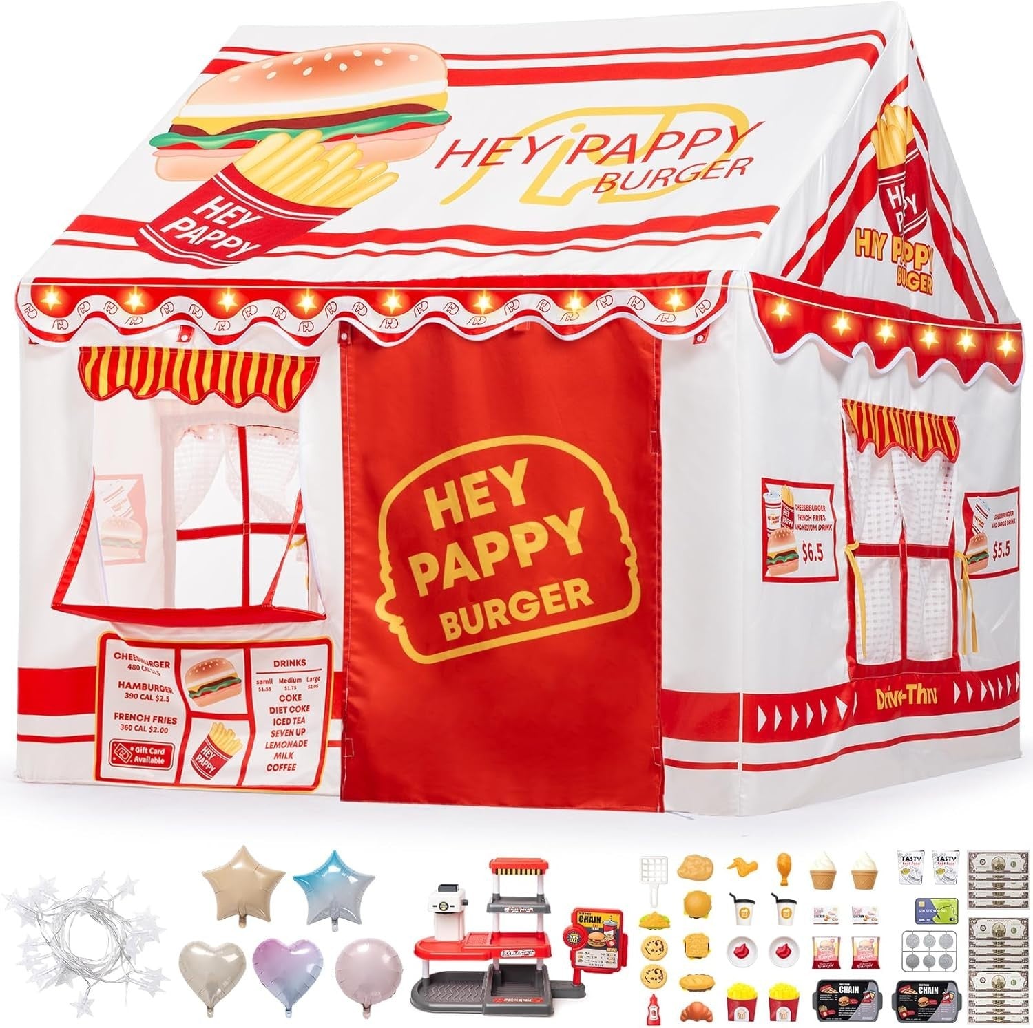 Burger Shop Kids Play Tent Indoor Outdoor w Lights Toys Windows