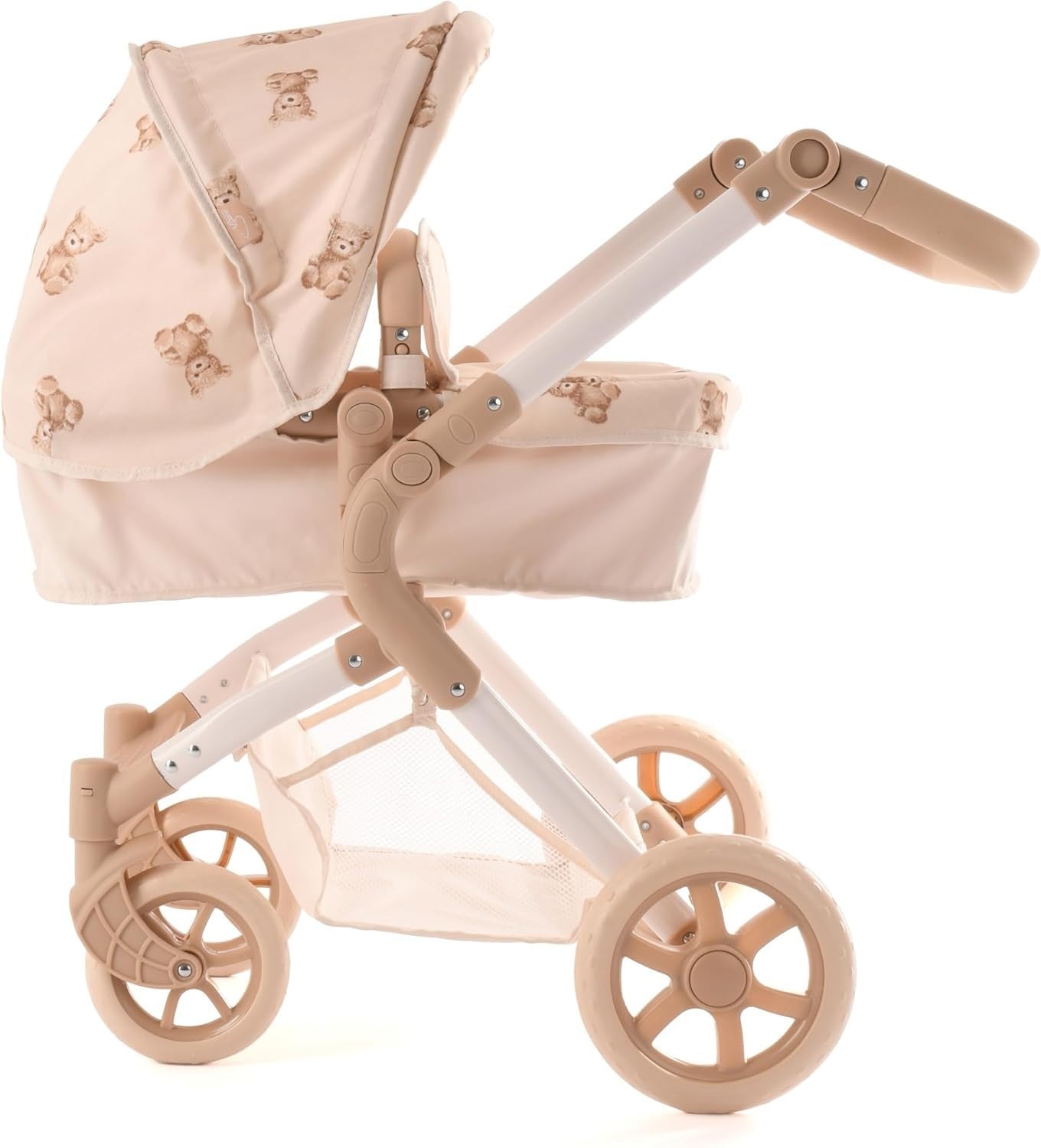 2-in-1 Teddy Print Dolls Pram Baby Stroller Foldable Adjustable Handle