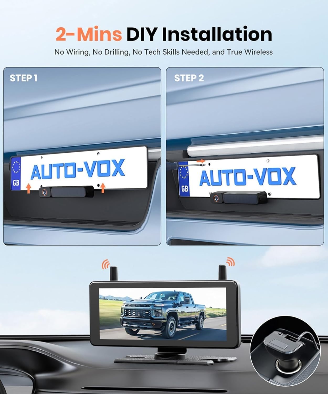 7.2" Solar Wireless Reversing Camera DVR HD 1080P Backup Kit