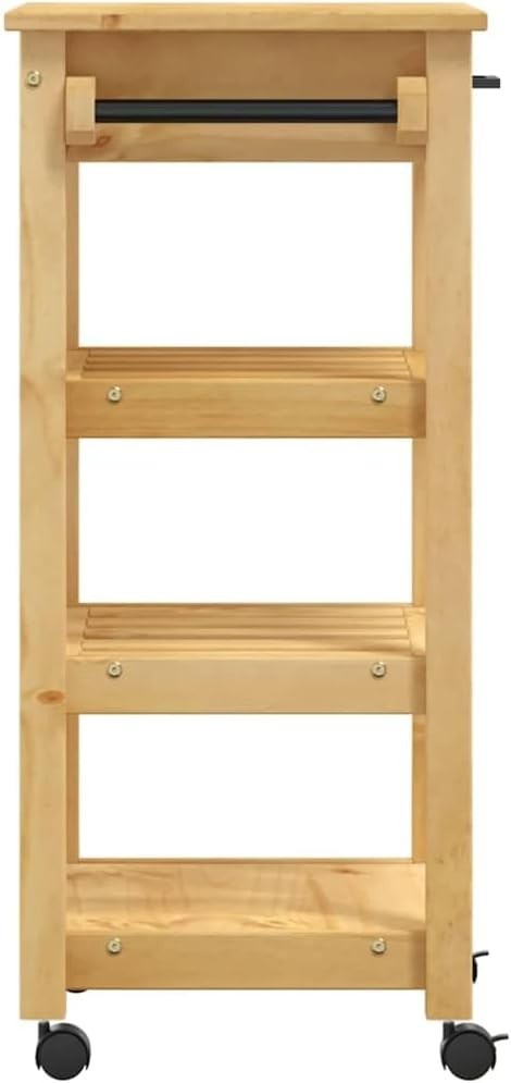 Pine Wood Kitchen Trolley Cart w Drawer Shelves Wheels