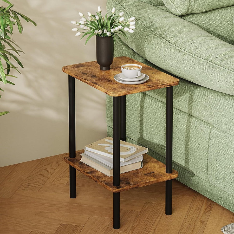 2 Tier Side Table with Shelf Small Bedside Table for Living Room & Bedroom