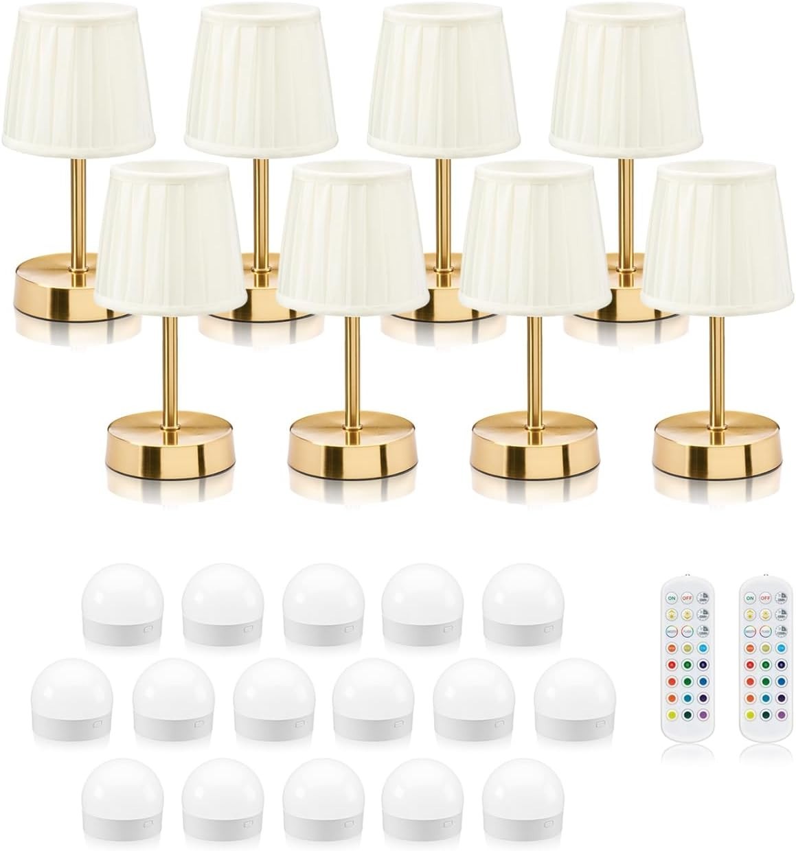 8x LED Rechargeable Table Lamps Set – Cordless, Dimmable, 16 Bulbs + 2 Remotes