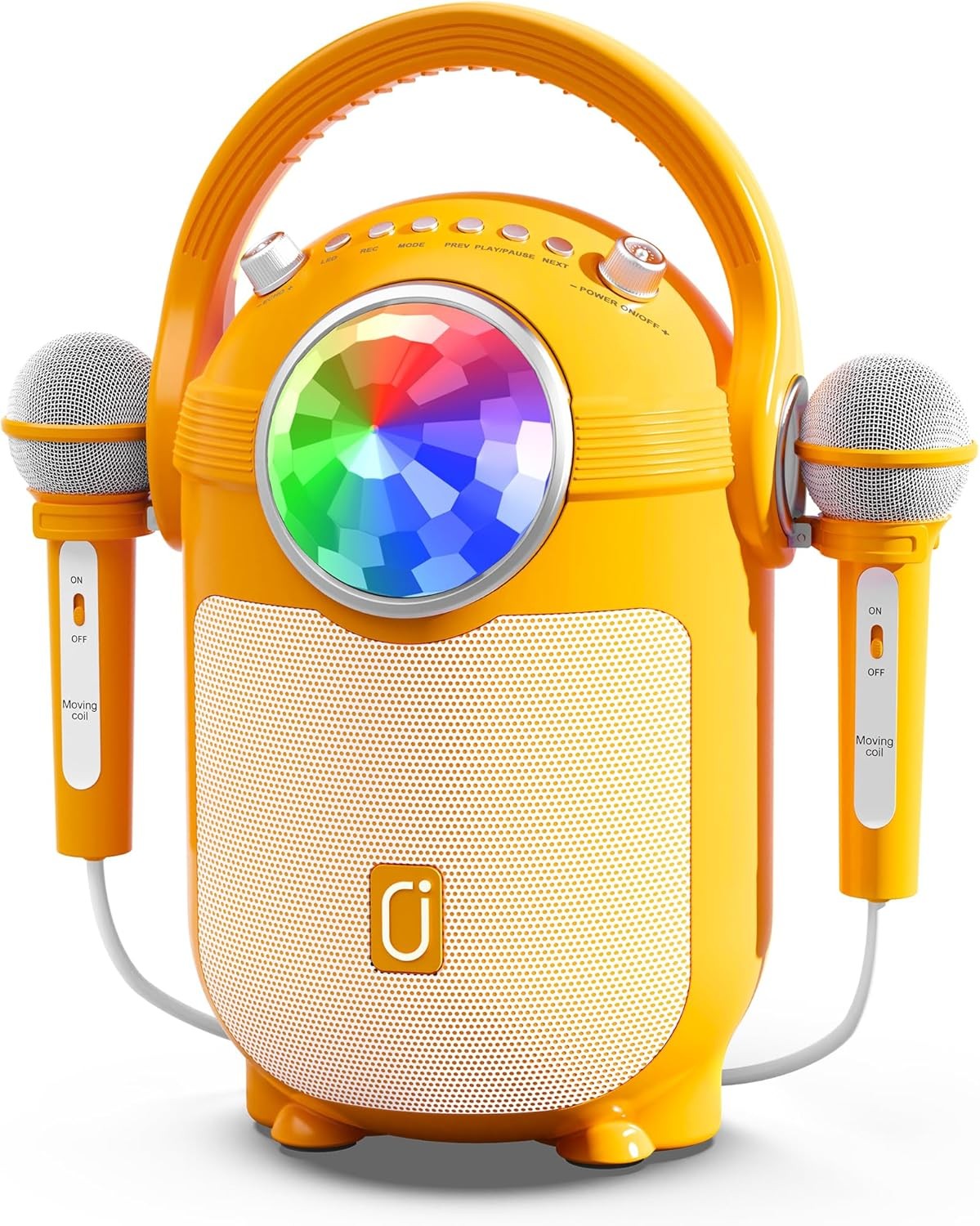 Kids Karaoke Machine Bluetooth Speaker 2 Mics LED Lights Yellow