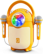 Kids Karaoke Machine Bluetooth Speaker 2 Mics LED Lights Yellow