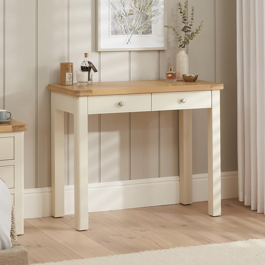 Cream Dressing Table Desk 2 Drawer Wood Storage Home Office Vanity Pedestal