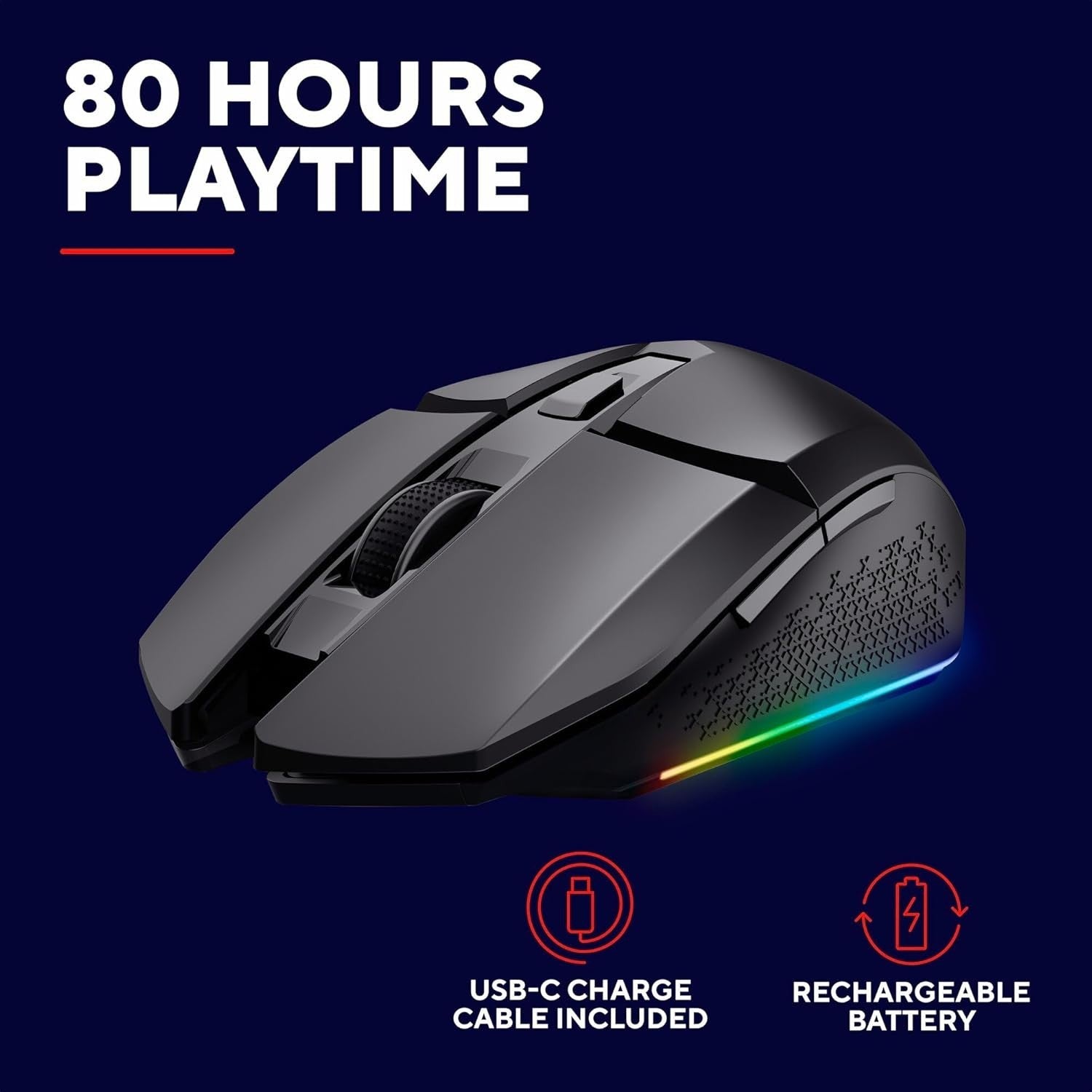 Rechargeable RGB Gaming Mouse Wireless 4800 DPI 6 Button Black