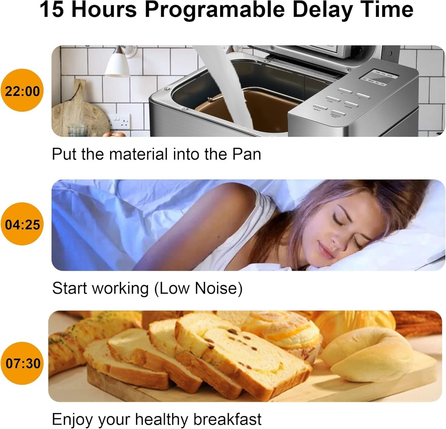 Stainless Steel Bread Maker 1kg 19 Programs Gluten-Free Jam Nut Dispenser