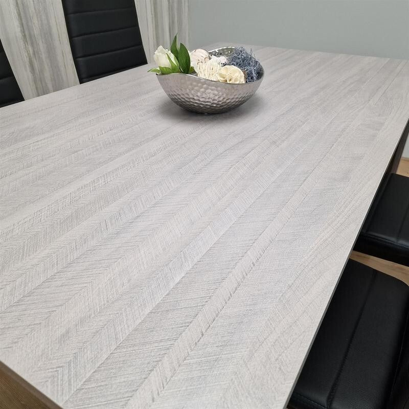 4 Seater Grey Dining Table Set with Black Leather Chairs for Kitchen