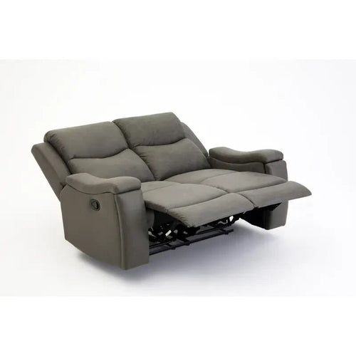 2 Seater Recliner Sofa Faux Leather Manual Grey PU Lounge Cup Holder
