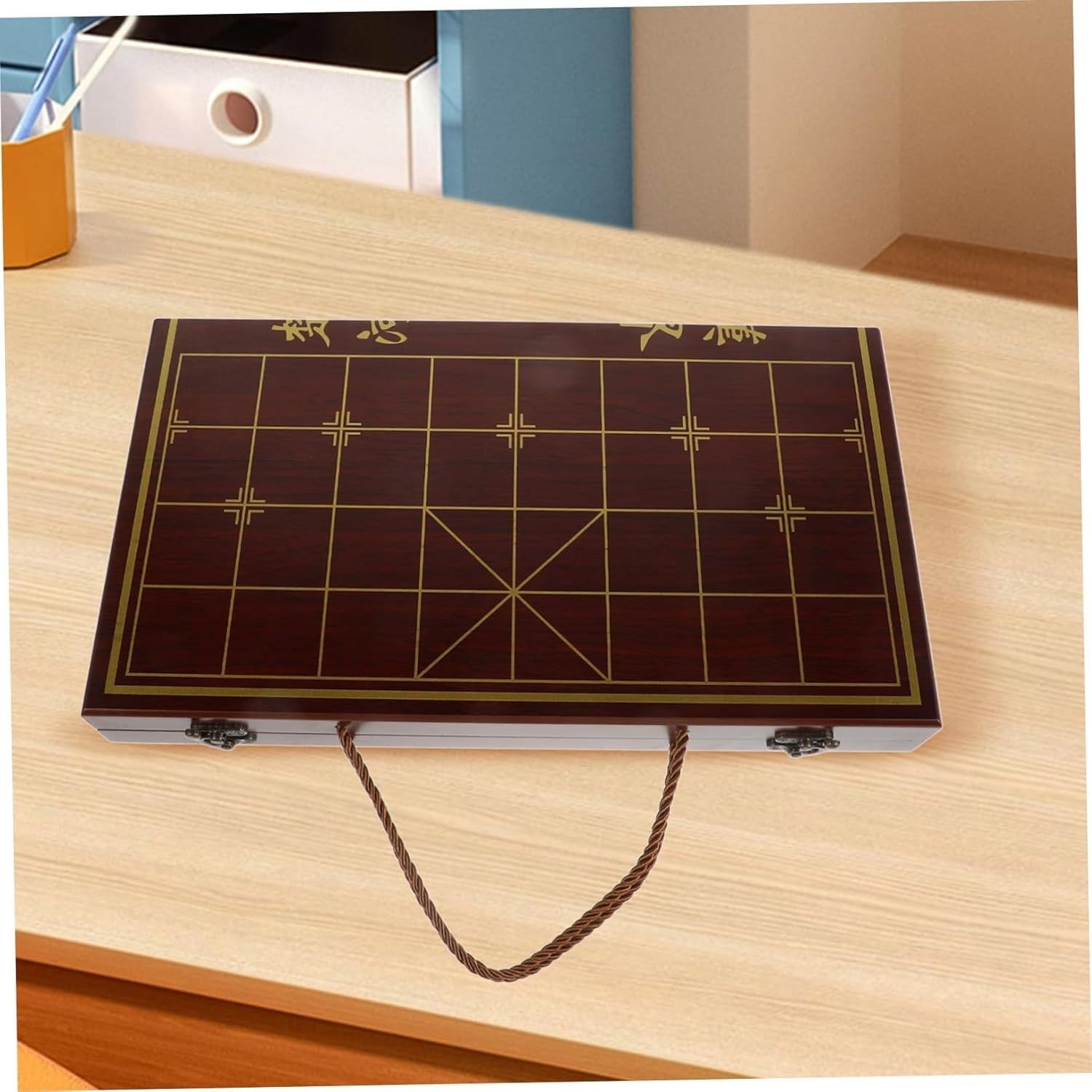 Wooden Xiangqi Travel Chess Set Storage Box Board Portable Game