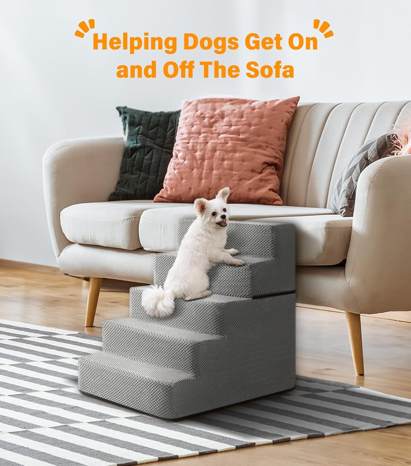 Grey 5 Step Dog Stairs Foldable Foam Pet Ramp 76x38x57cm