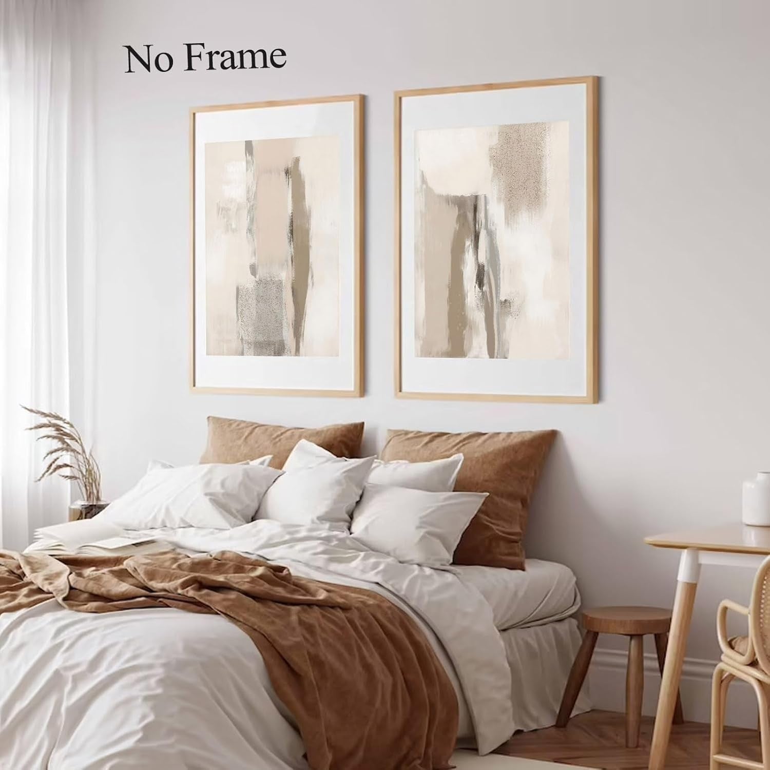 Abstract Beige Wall Art Set of 2 – Neutral Minimalist Canvas Prints 16x24