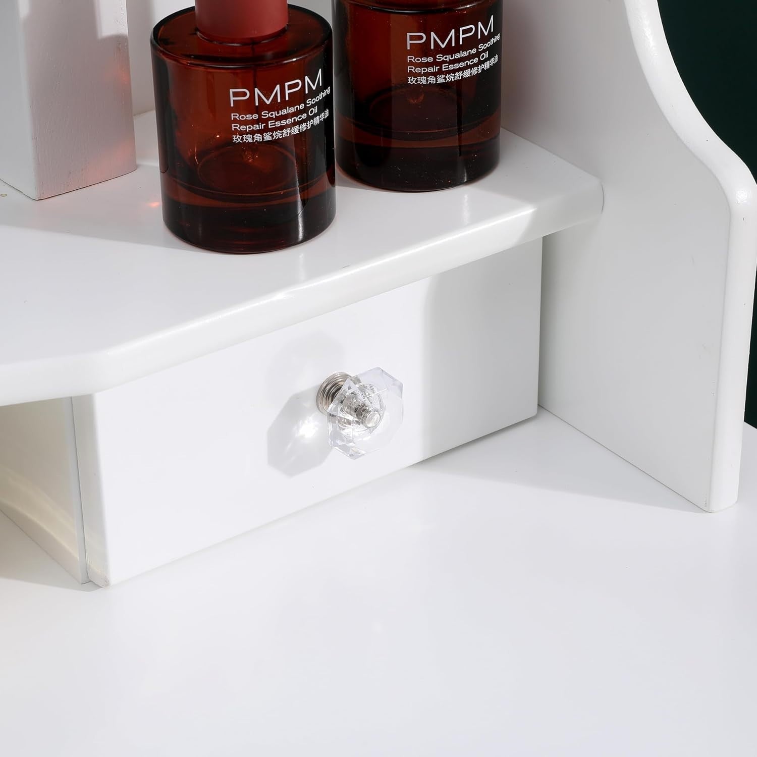 Vintage White Vanity Dressing Table Mirror Stool Set 3 Drawers Engineered Wood