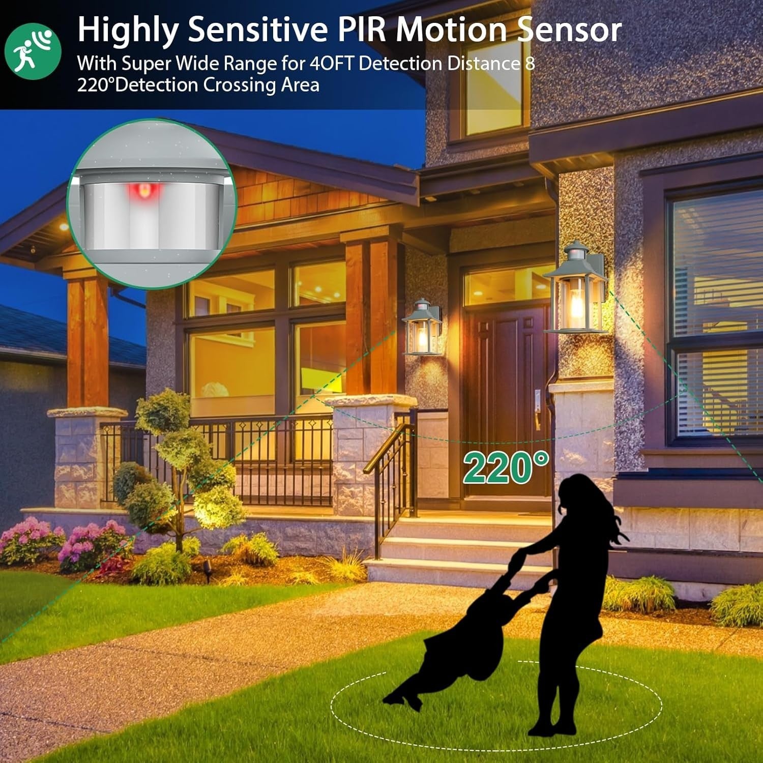 Outdoor Motion Sensor Wall Light Waterproof Aluminium Sconce with Bulb