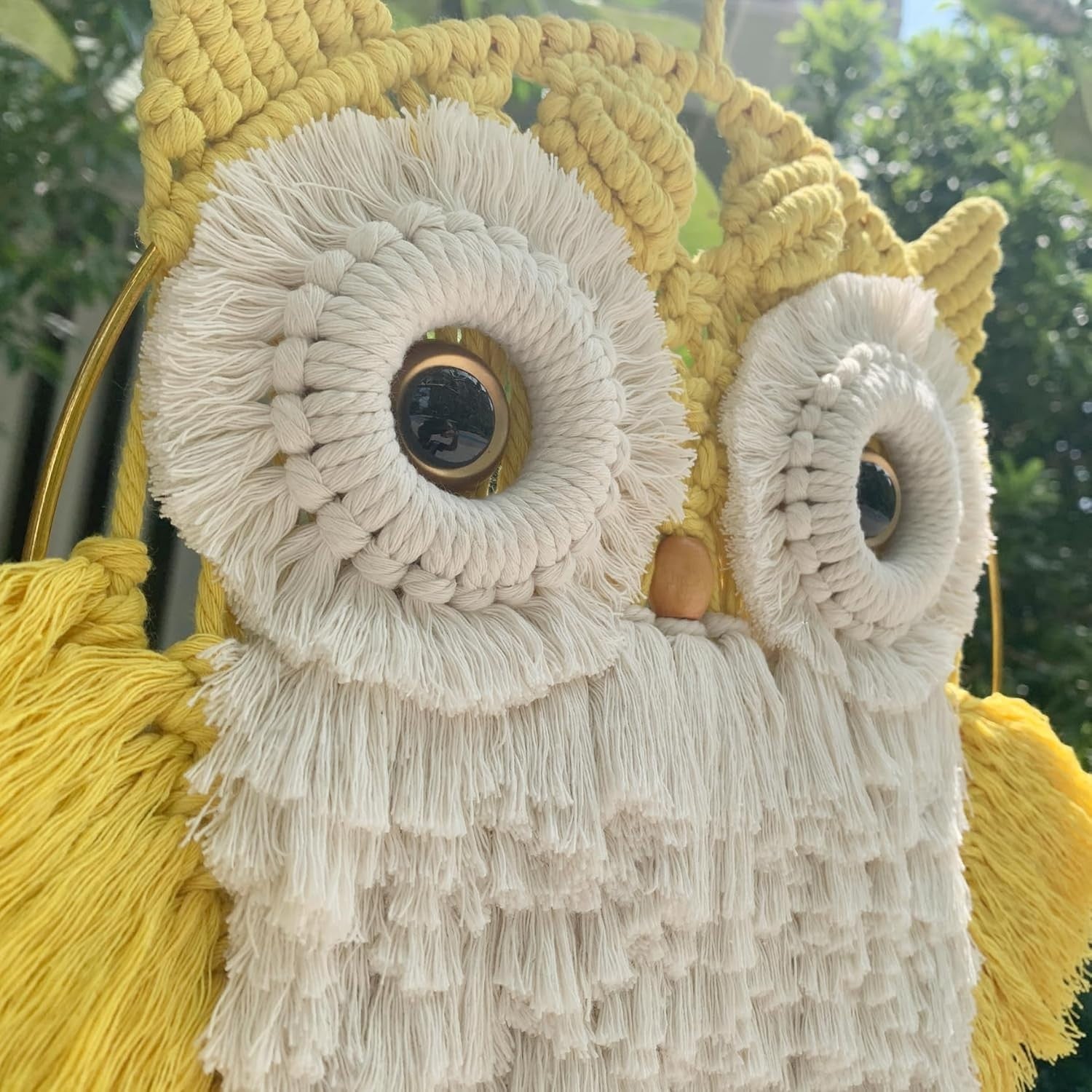 Yellow Macrame Owl Wall Hanging Boho Fiber Art Home Decor