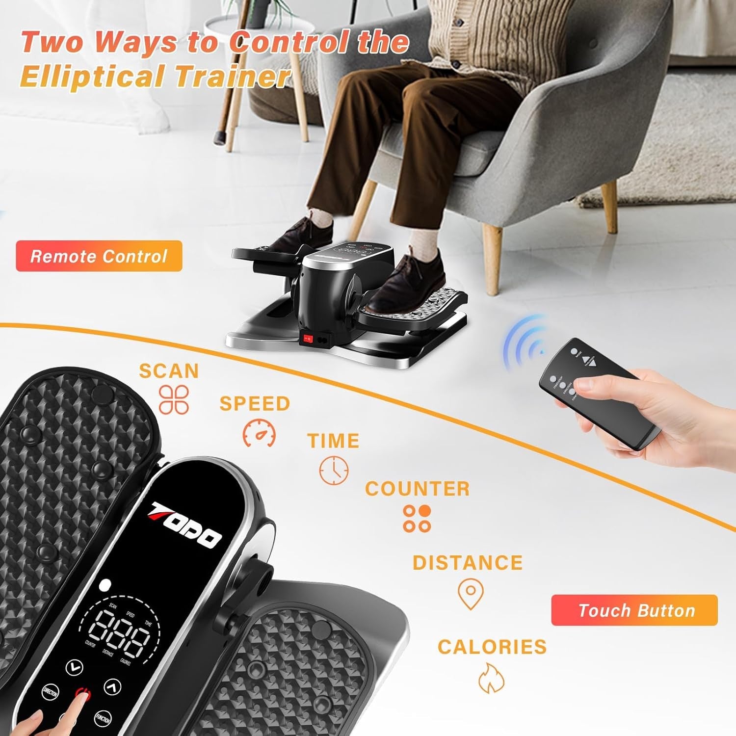 Electric Under Desk Elliptical Pedal Exerciser Quiet Remote Leg Trainer