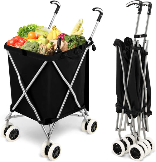 Extra Large 90L 8-Wheel Folding Shopping Trolley Cart Black