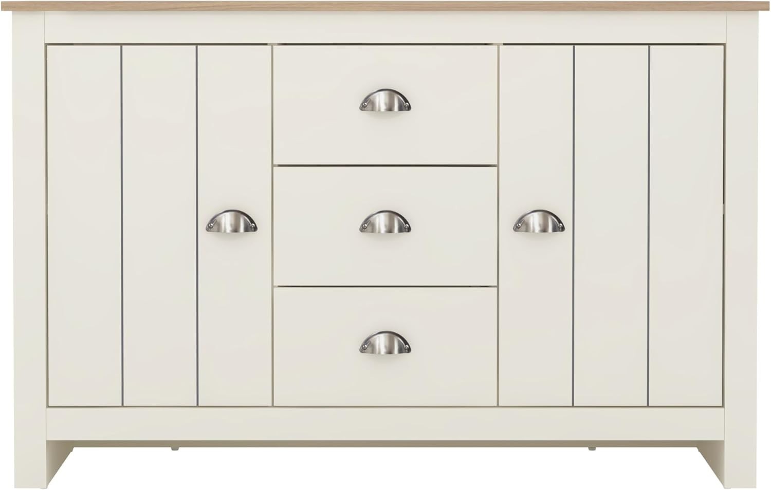 Modern Storage Sideboard Cabinet 2 Doors 3 Drawers Ivory Oak Finish
