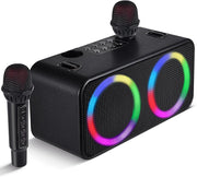 Portable Karaoke Machine 2 Mics Bluetooth Speaker with LED Lights