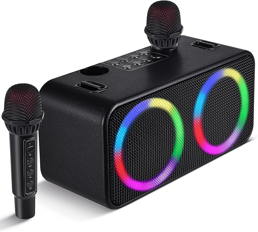 Portable Karaoke Machine 2 Mics Bluetooth Speaker with LED Lights