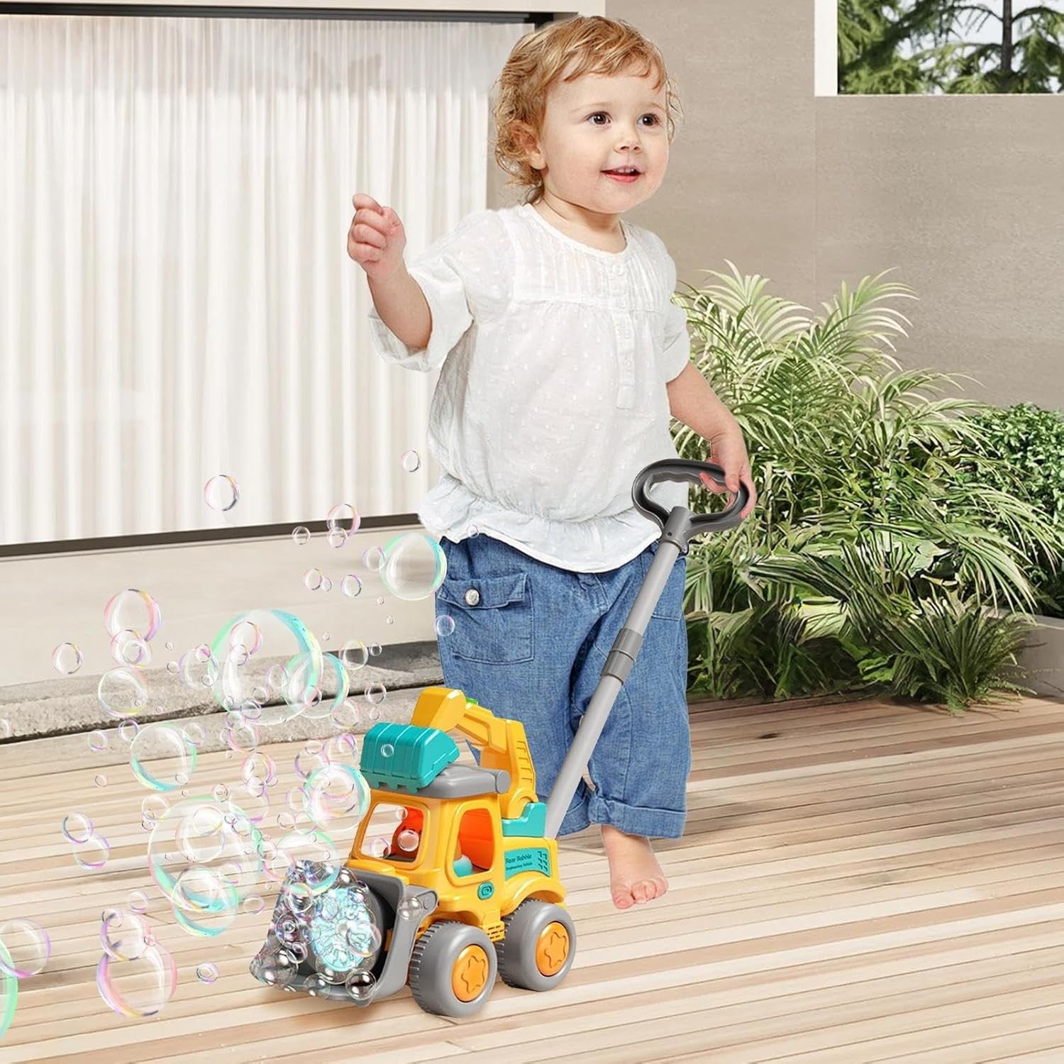 Bulldozer Bubble Blower Push Walker Toy with LED Lights