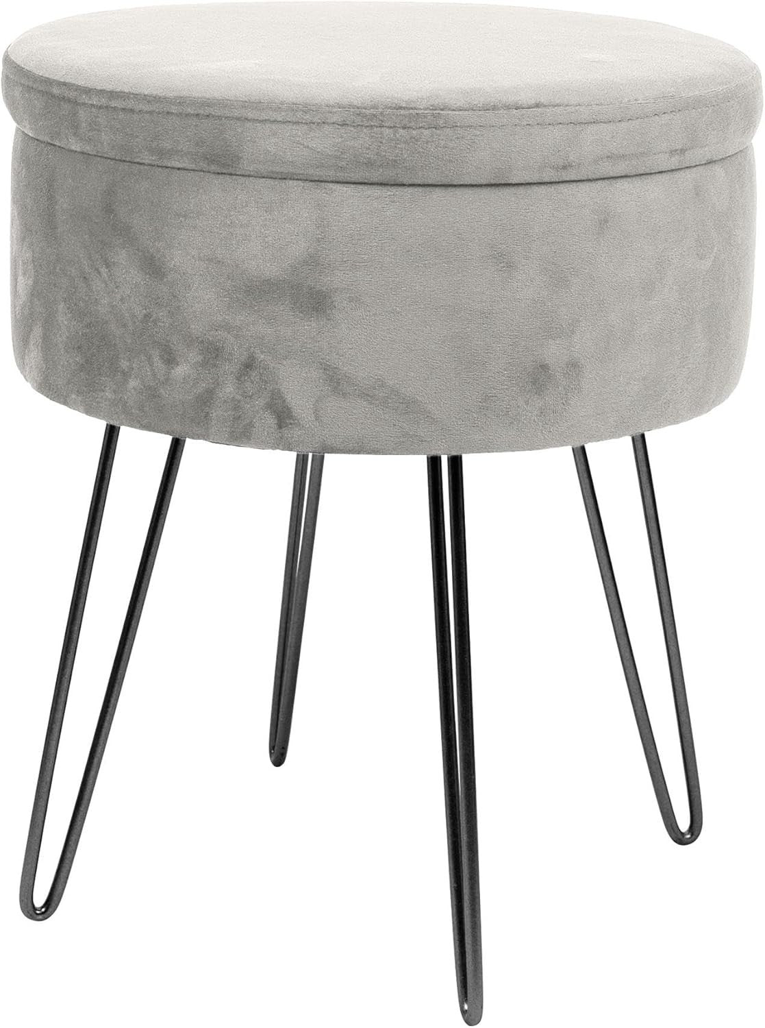 Grey Velvet Round Storage Footstool Ottoman Stool Modern Pouffe Seat