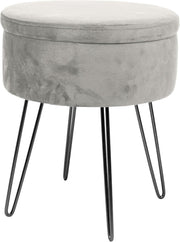 Grey Velvet Round Storage Footstool Ottoman Stool Modern Pouffe Seat