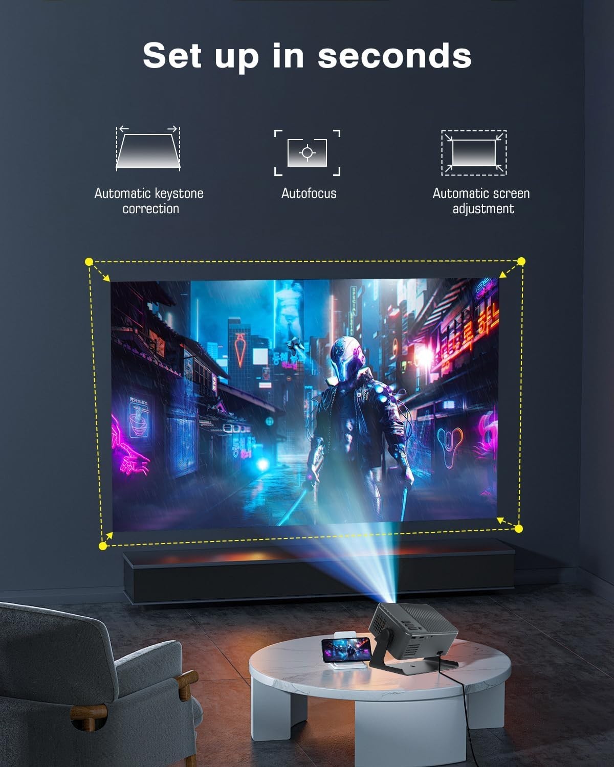 Mini Smart Projector Android 13 WiFi Bluetooth 4K Support 180° Rotate